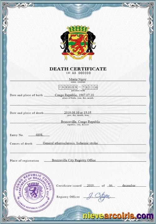 Congo vital record death certificate